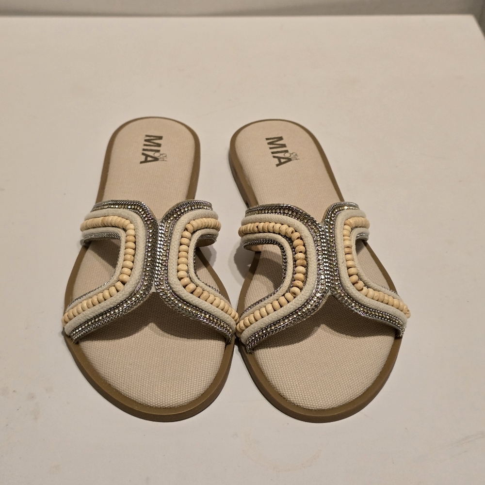 MIA Girl Women's Cream and Silver Sandals Size 7